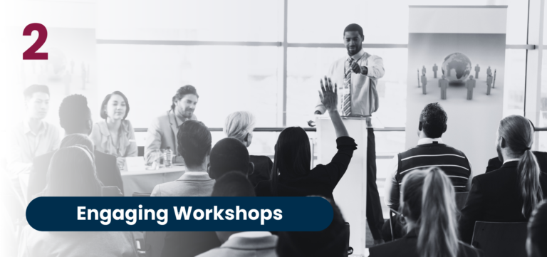 Workshop leader addressing a group of professionals in a training session.
