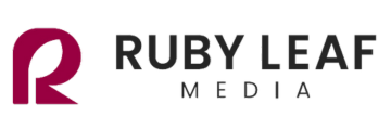 Ruby Leaf Media logo in black font on a white background.